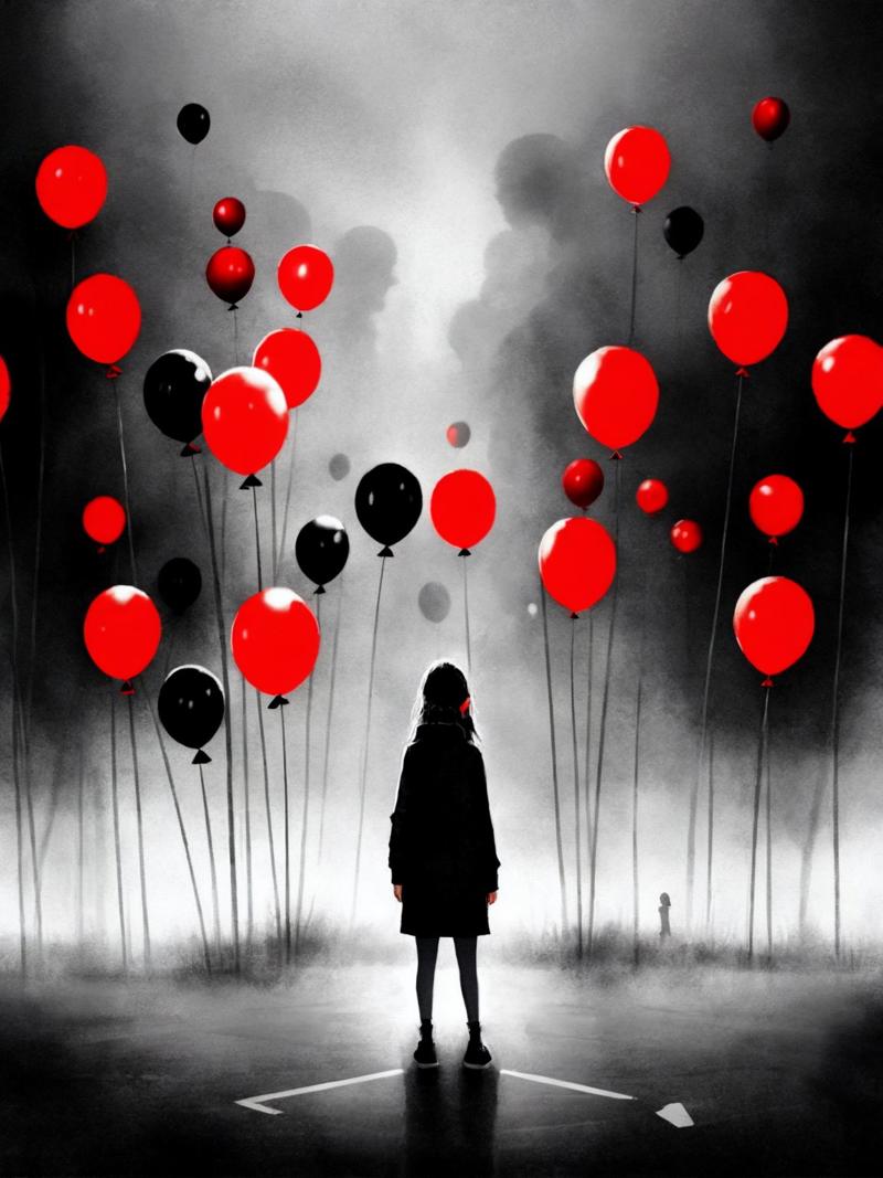 16165-1323768817-masterpiece, best quality, darkspherastyle,a girl standing in front of a bunch of balloons, sad, full body, grayscale, an album.jpg